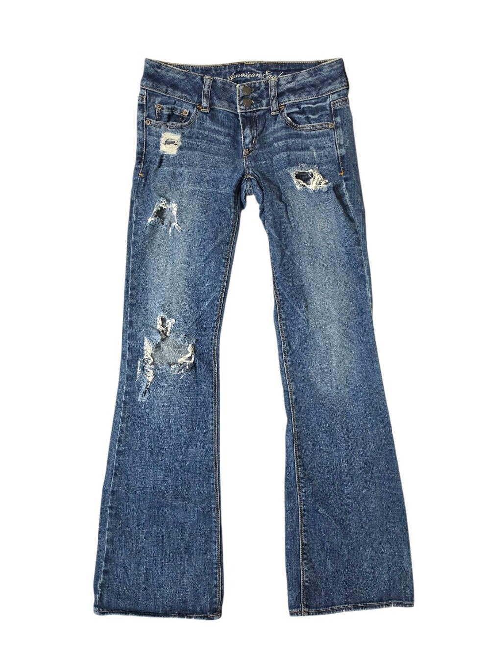 American Eagle Artist Stretch Flare Jeans Size 2 Distressed Low-Rise Ripped